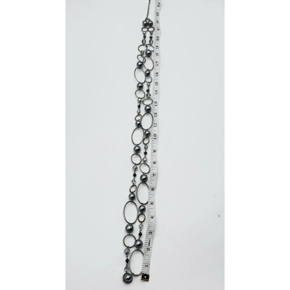 Lia Sophia Long Statement‎ Necklace Silver Tone Faux Pearl Beaded 30